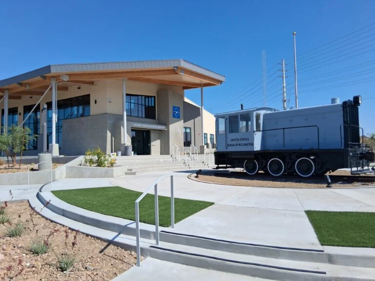 Visitor center and locomotive at the Boulder City railroad museum